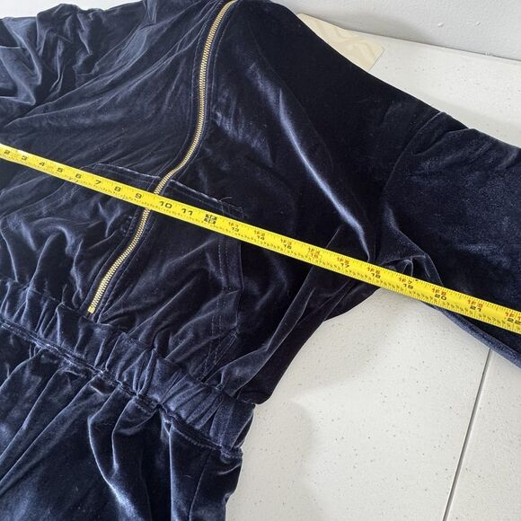 Fabletics Sz M Velour Wide-leg Jumpsuit Womens Navy Blue Zip Front Cozy NWT - Picture 11 of 12